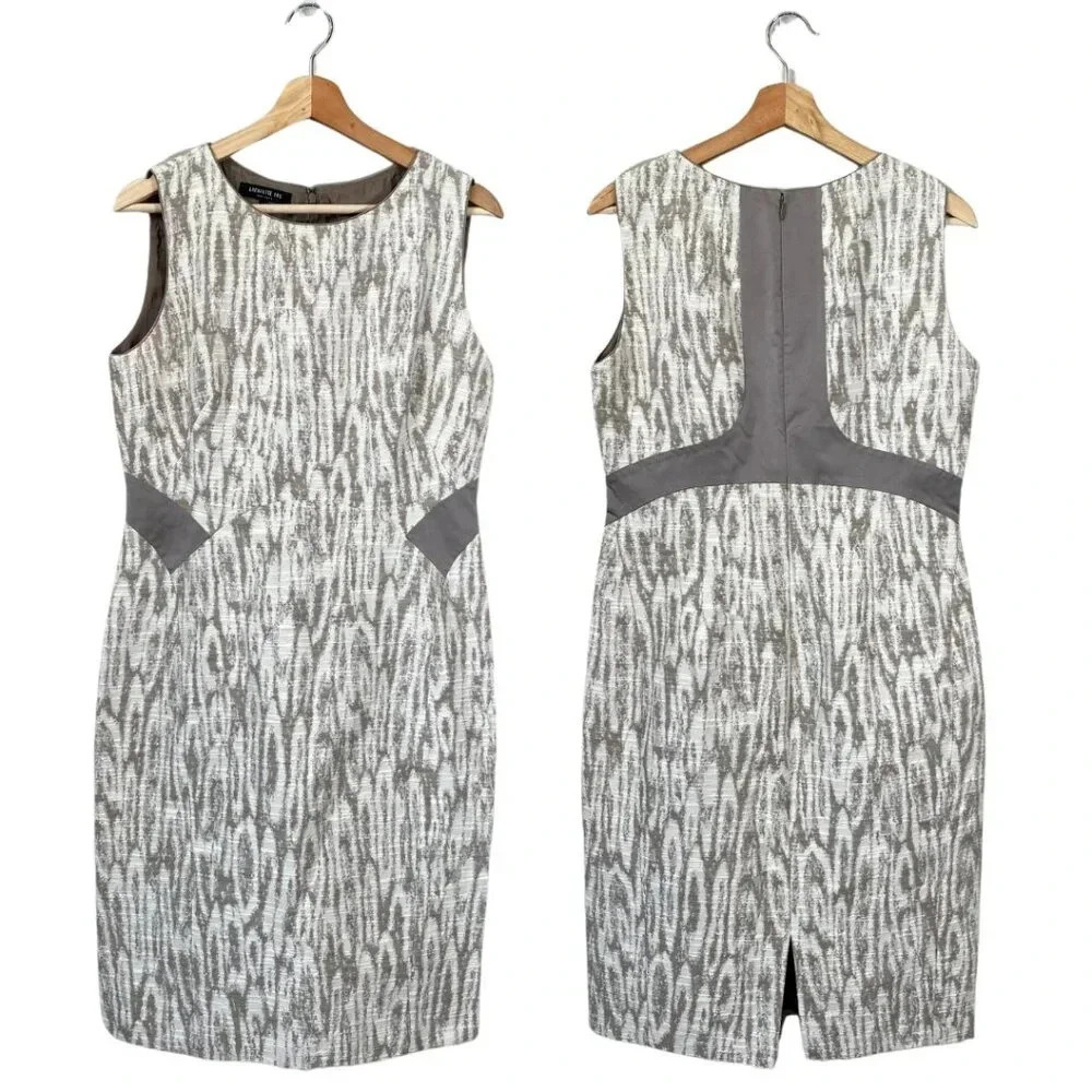 Lafayette 148 Sleeveless Patterned Sheath Dress Women's Size 8 Cream Tan Career